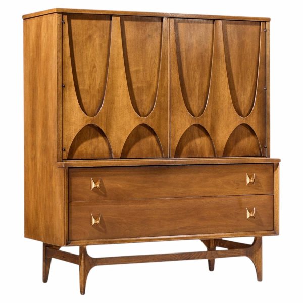 broyhill brasilia mid century walnut and brass gentleman's chest highboy dresser