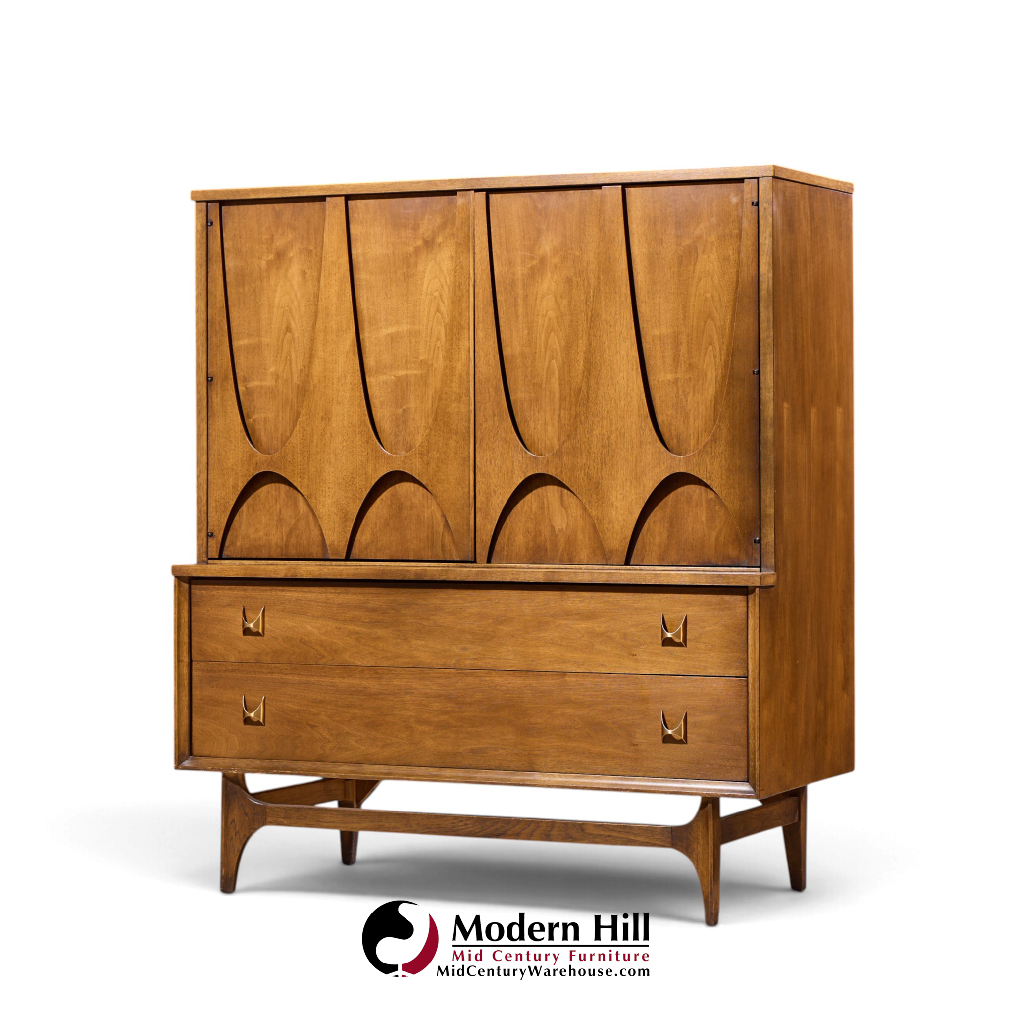 broyhill brasilia mid century walnut and brass gentleman's chest highboy dresser