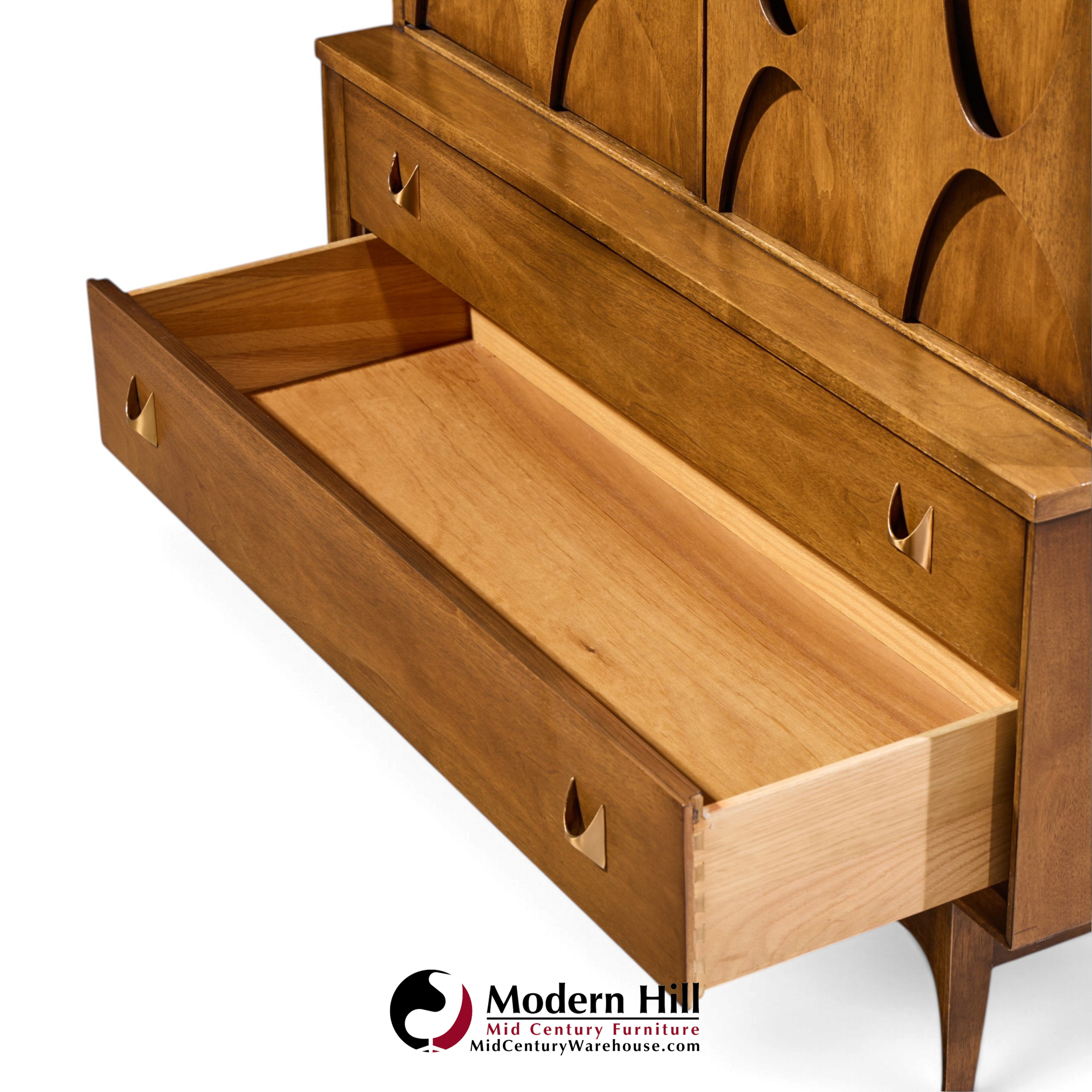 broyhill brasilia mid century walnut and brass gentleman's chest highboy dresser