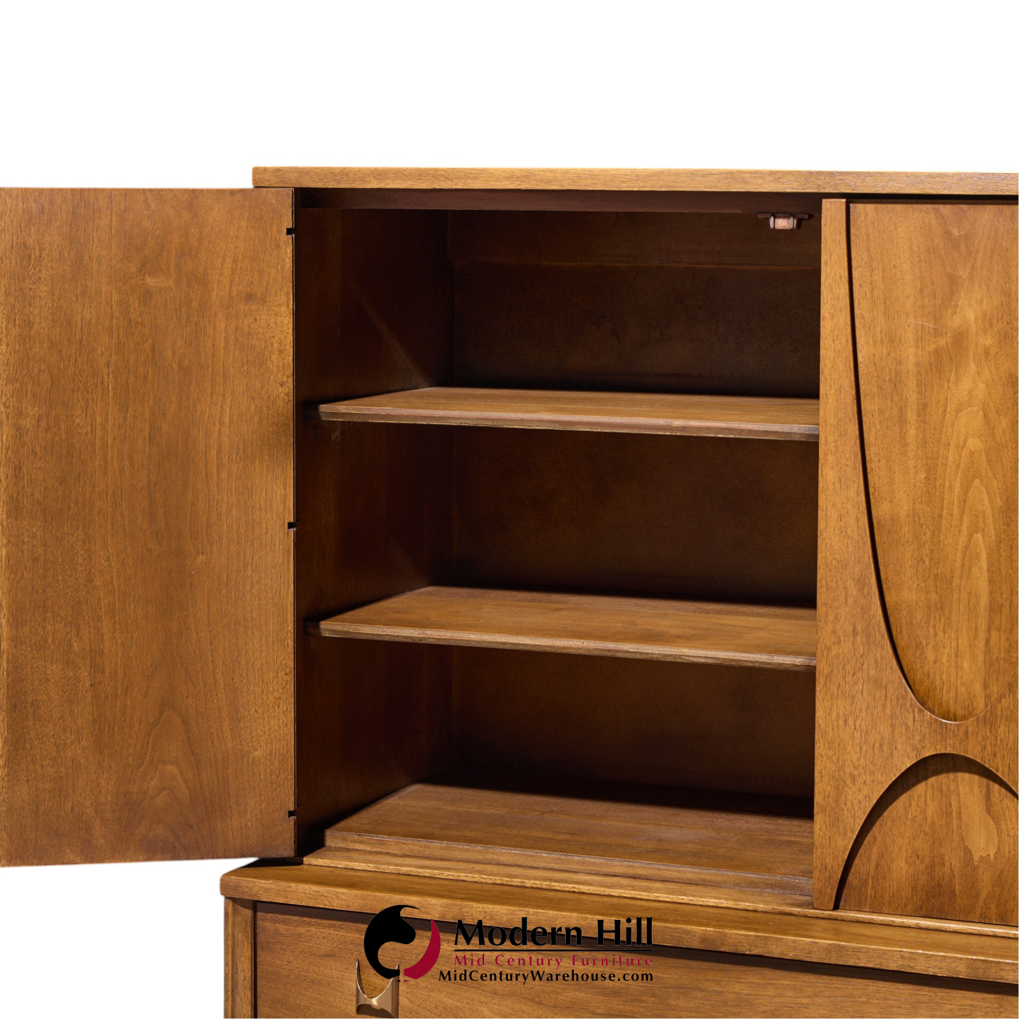 broyhill brasilia mid century walnut and brass gentleman's chest highboy dresser