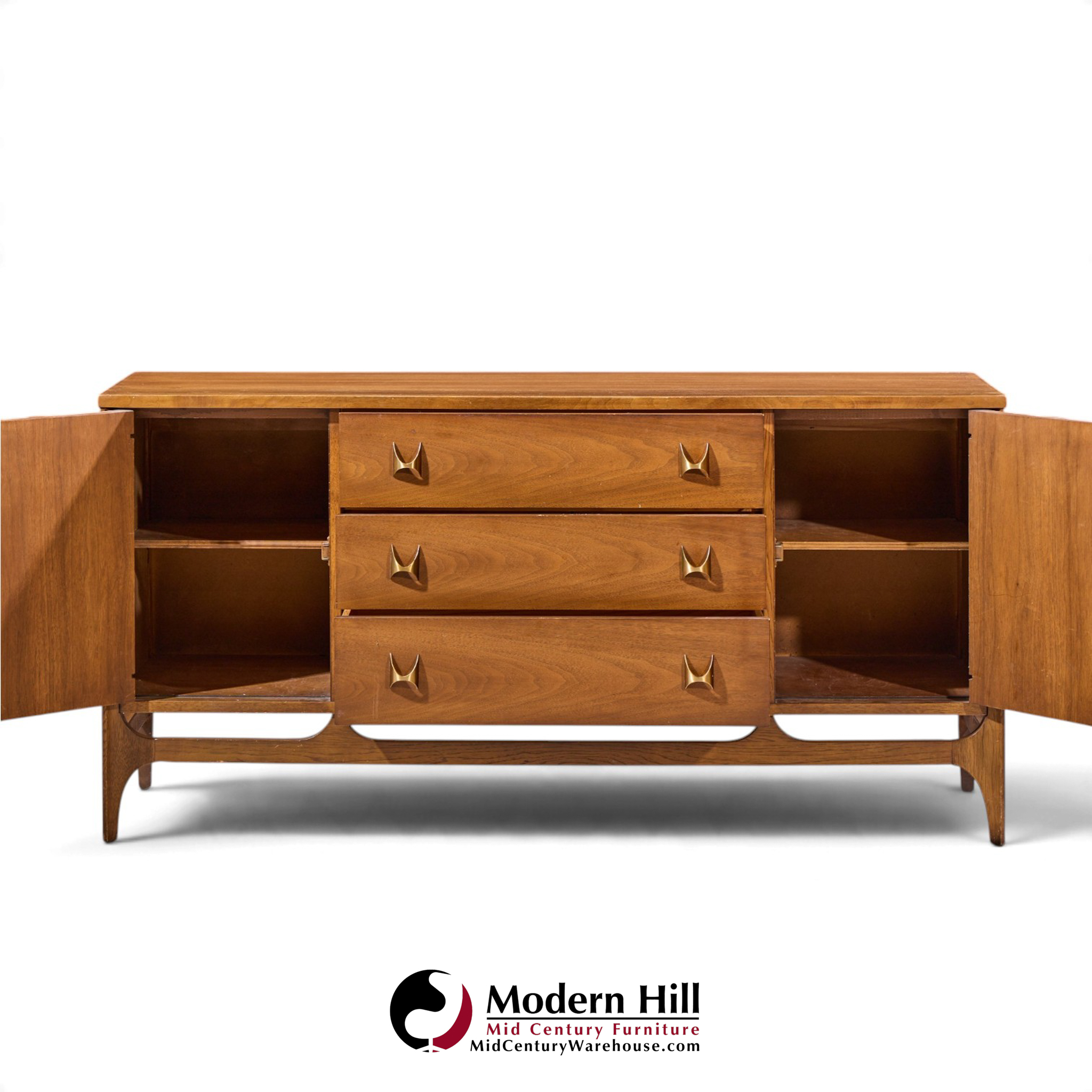 broyhill brasilia walnut and brass mid century credenza