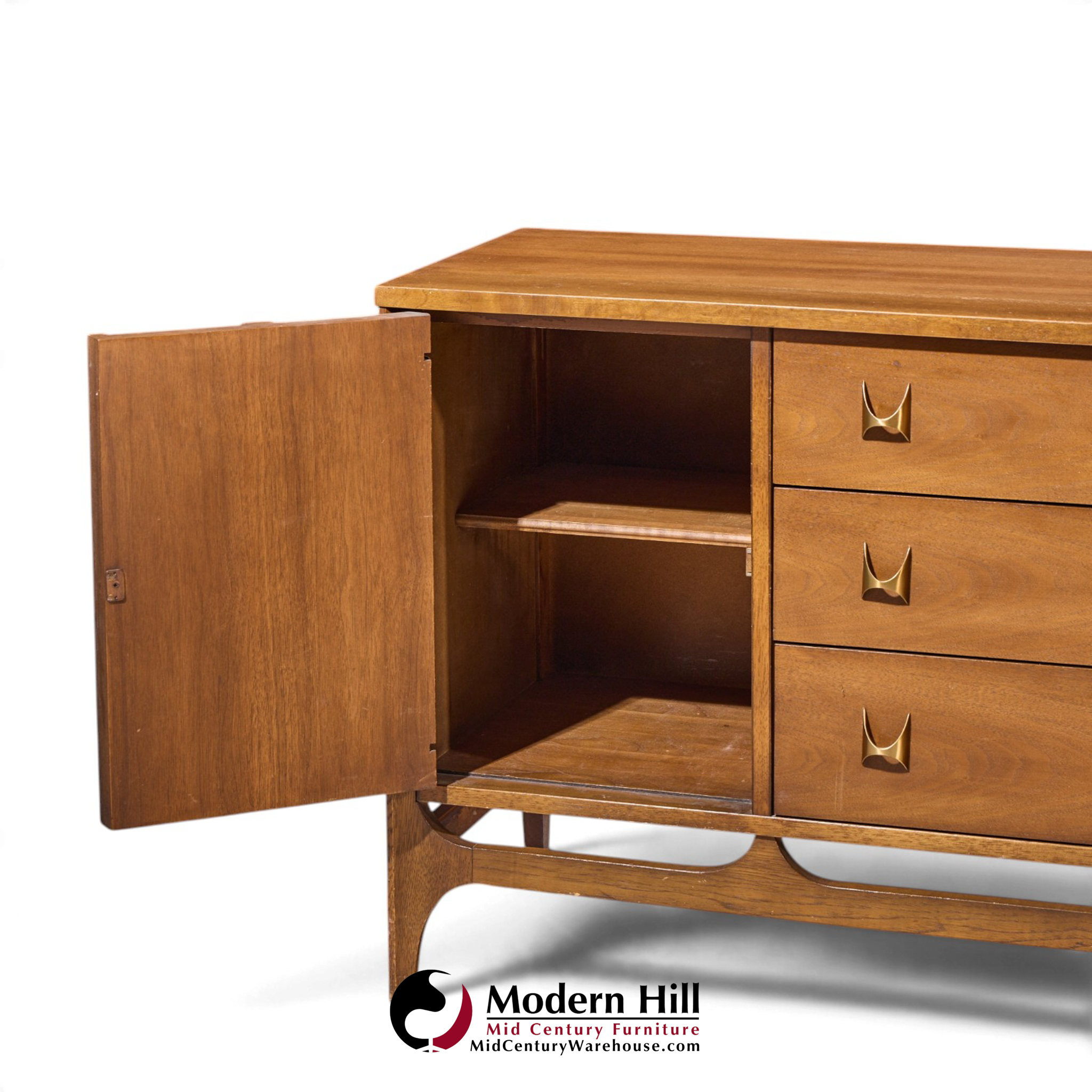 broyhill brasilia walnut and brass mid century credenza
