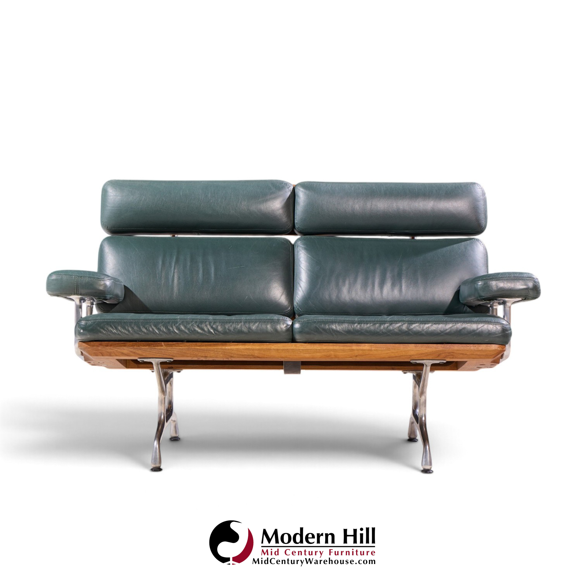 charles & ray eames for herman miller model es108 mid century walnut and leather two-seat sofa