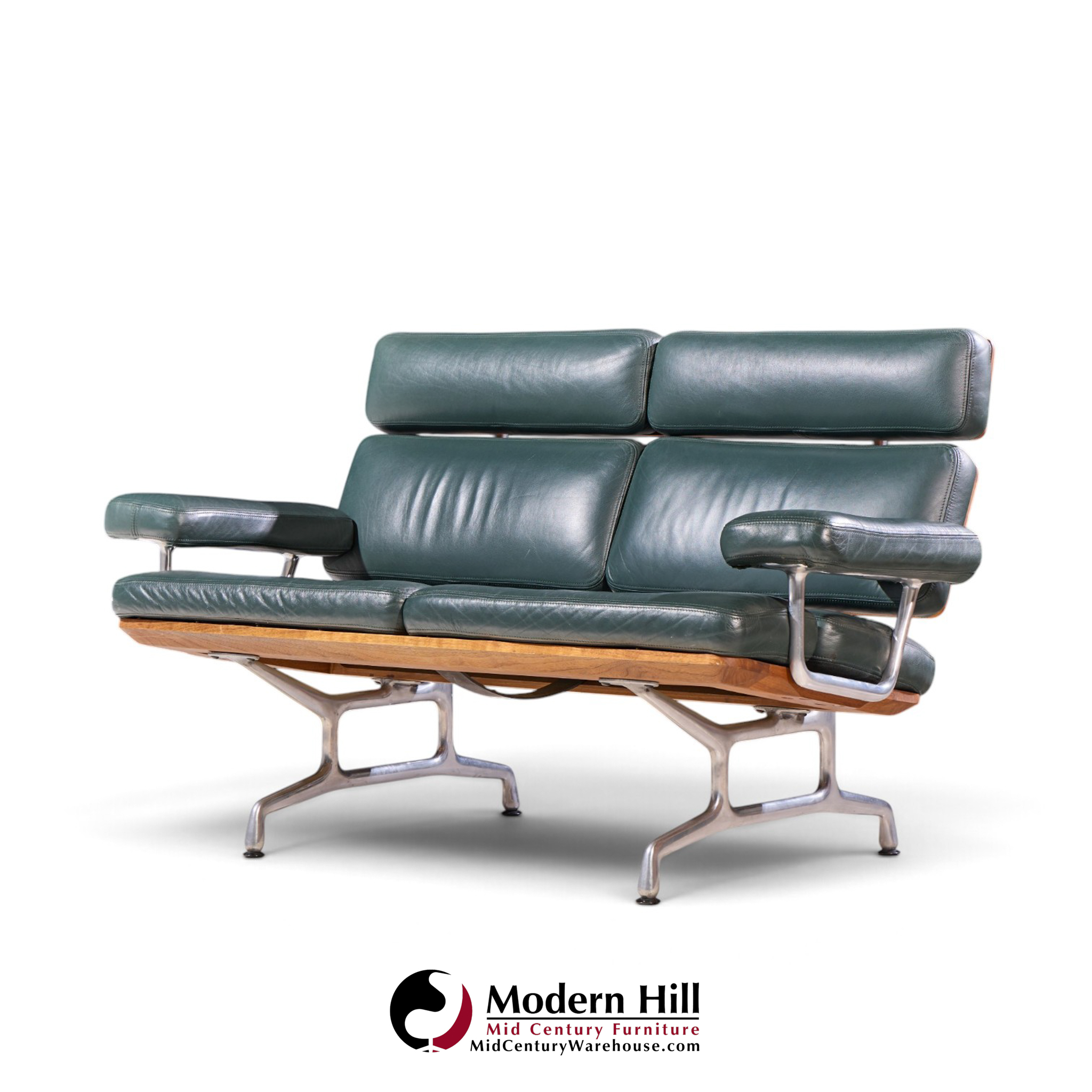 charles & ray eames for herman miller model es108 mid century walnut and leather two-seat sofa