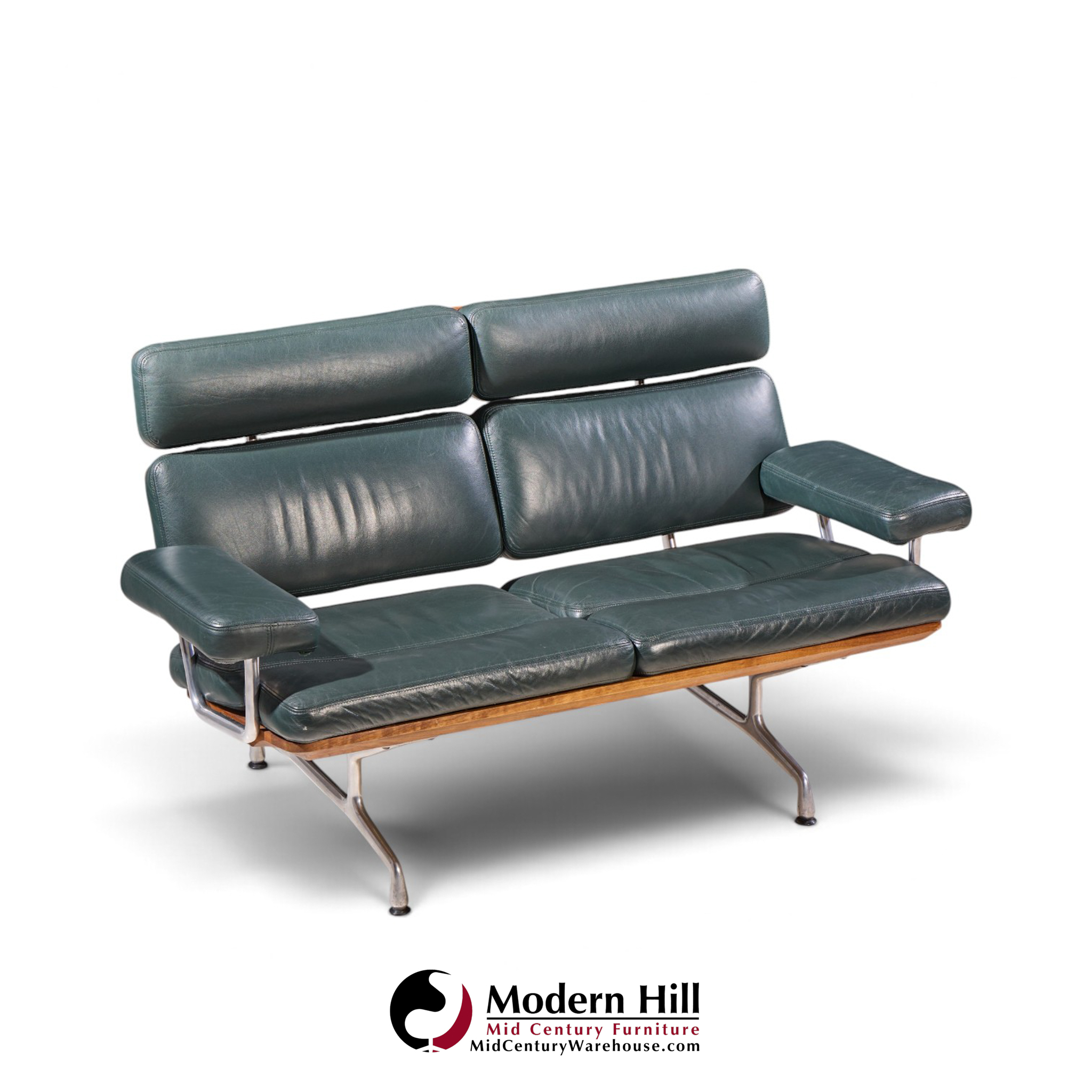 charles & ray eames for herman miller model es108 mid century walnut and leather two-seat sofa