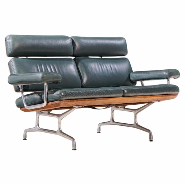 charles & ray eames for herman miller model es108 mid century walnut and leather two-seat sofa
