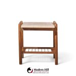 dux style mid century travertine and oak mid century side end tables - pair