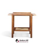 dux style mid century travertine and oak mid century side end tables - pair