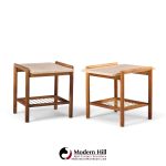 dux style mid century travertine and oak mid century side end tables - pair