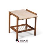 dux style mid century travertine and oak mid century side end tables - pair