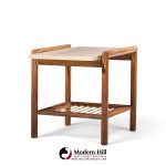 dux style mid century travertine and oak mid century side end tables - pair