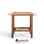 dux style mid century travertine and oak mid century side end tables - pair