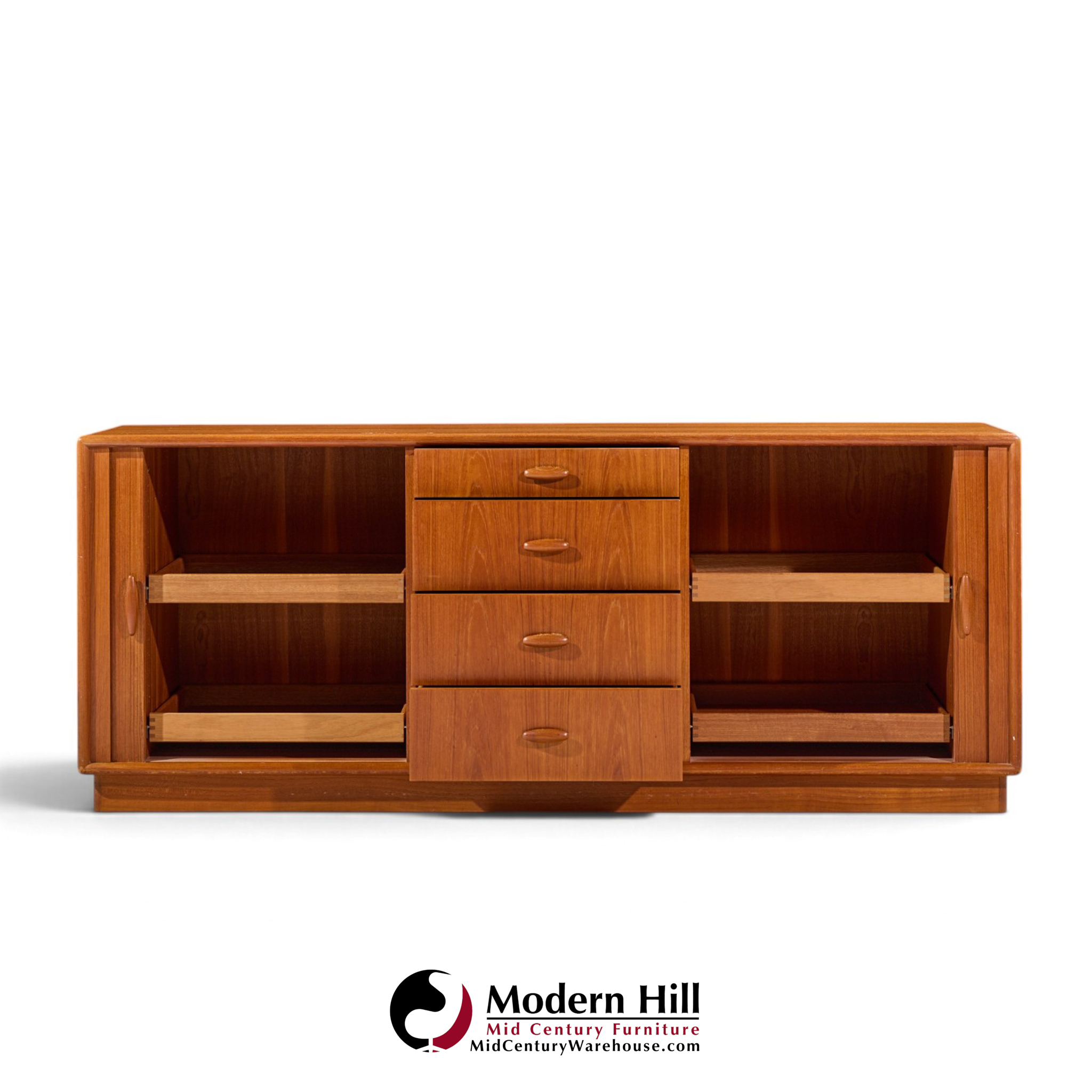 dyrlund mid century danish teak tambour door lowboy dresser