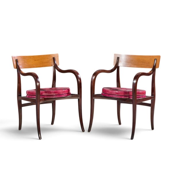 edward wormley for dunbar alexandria mid century walnut armchairs - pair