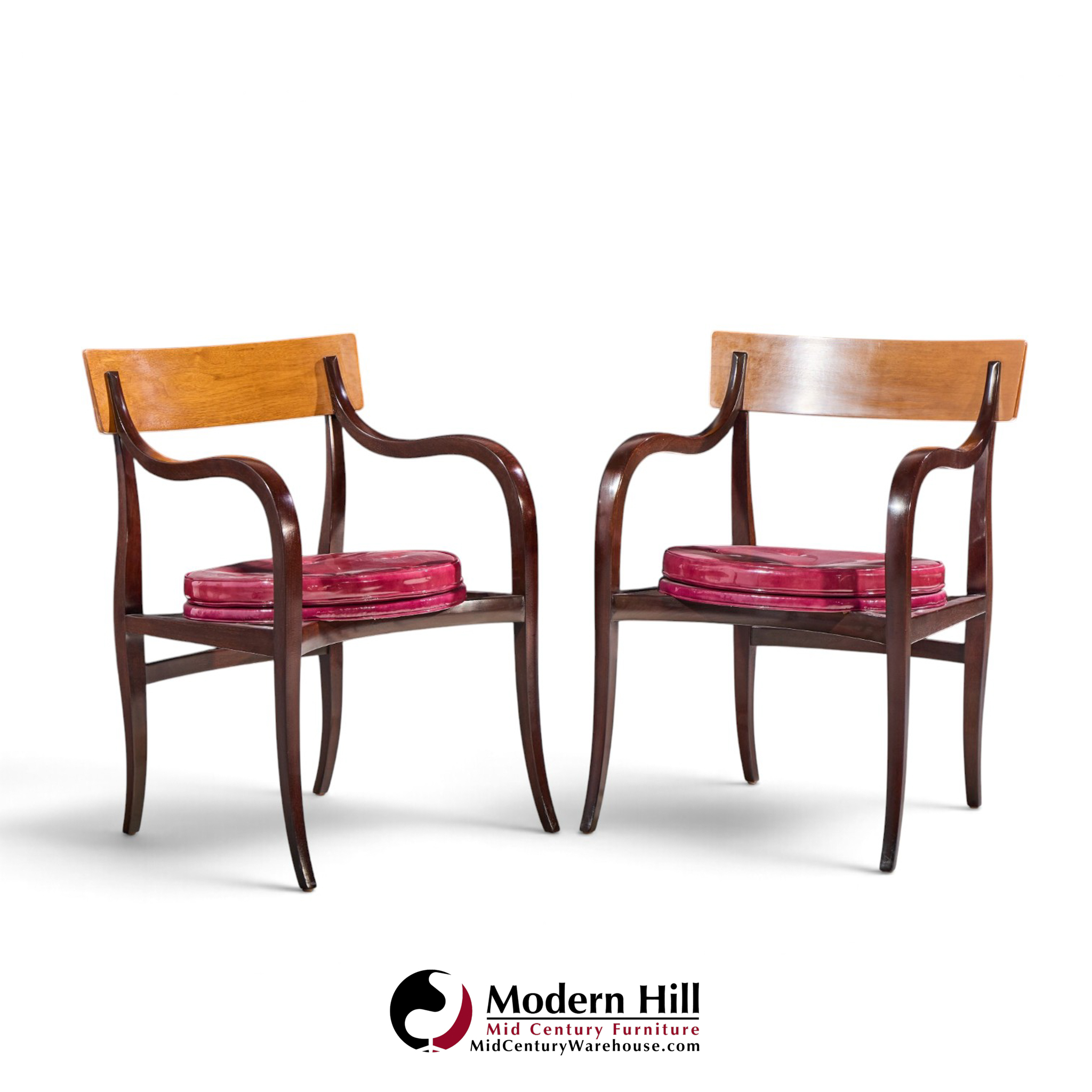 edward wormley for dunbar alexandria mid century walnut armchairs - pair