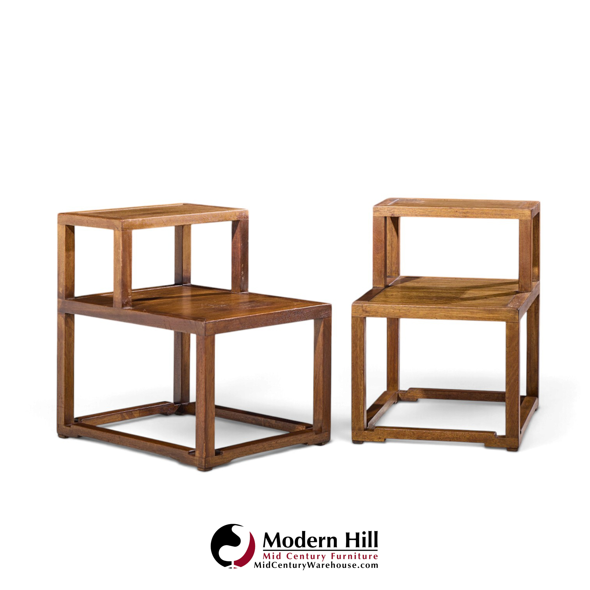 edward wormley for dunbar mid century mahogany step end tables - pair