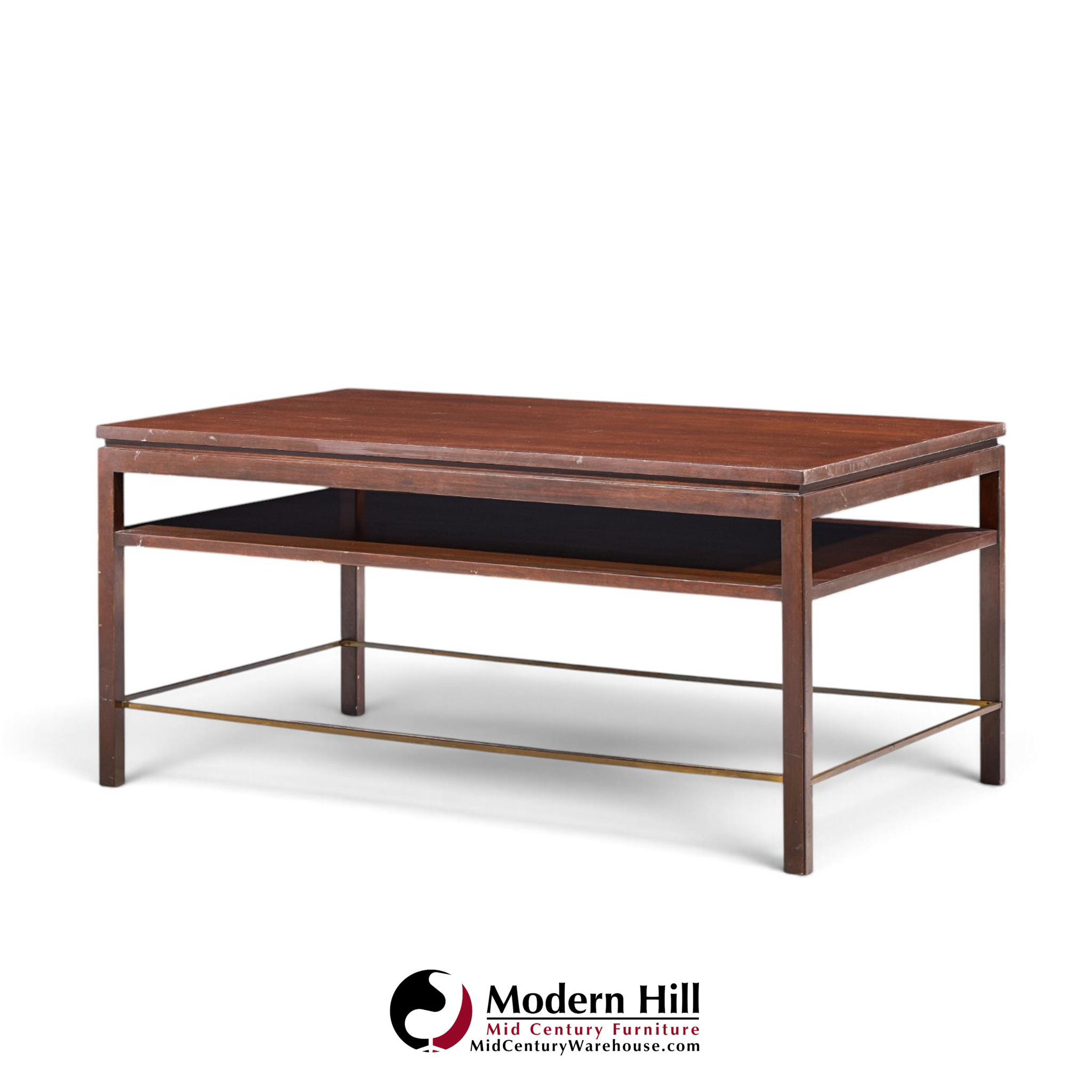 edward wormley for dunbar mid century mahogany and brass coffee table
