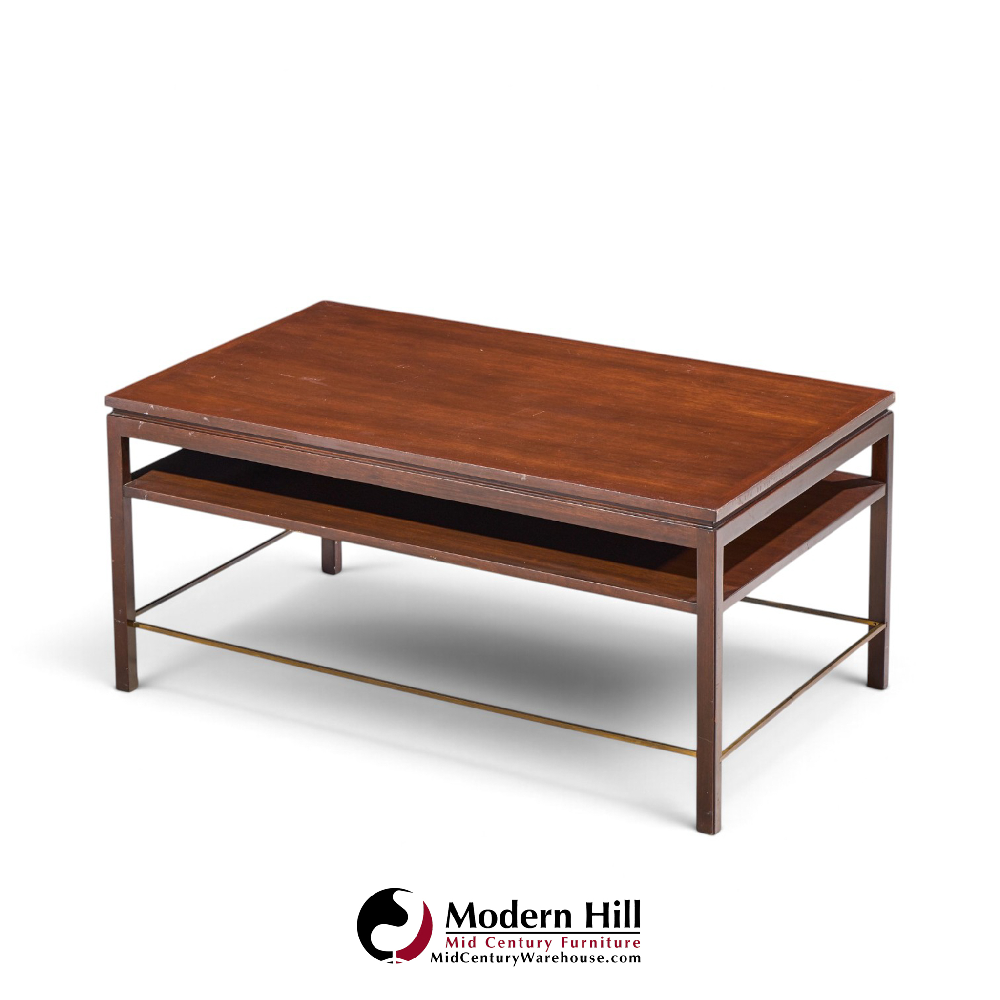 edward wormley for dunbar mid century mahogany and brass coffee table