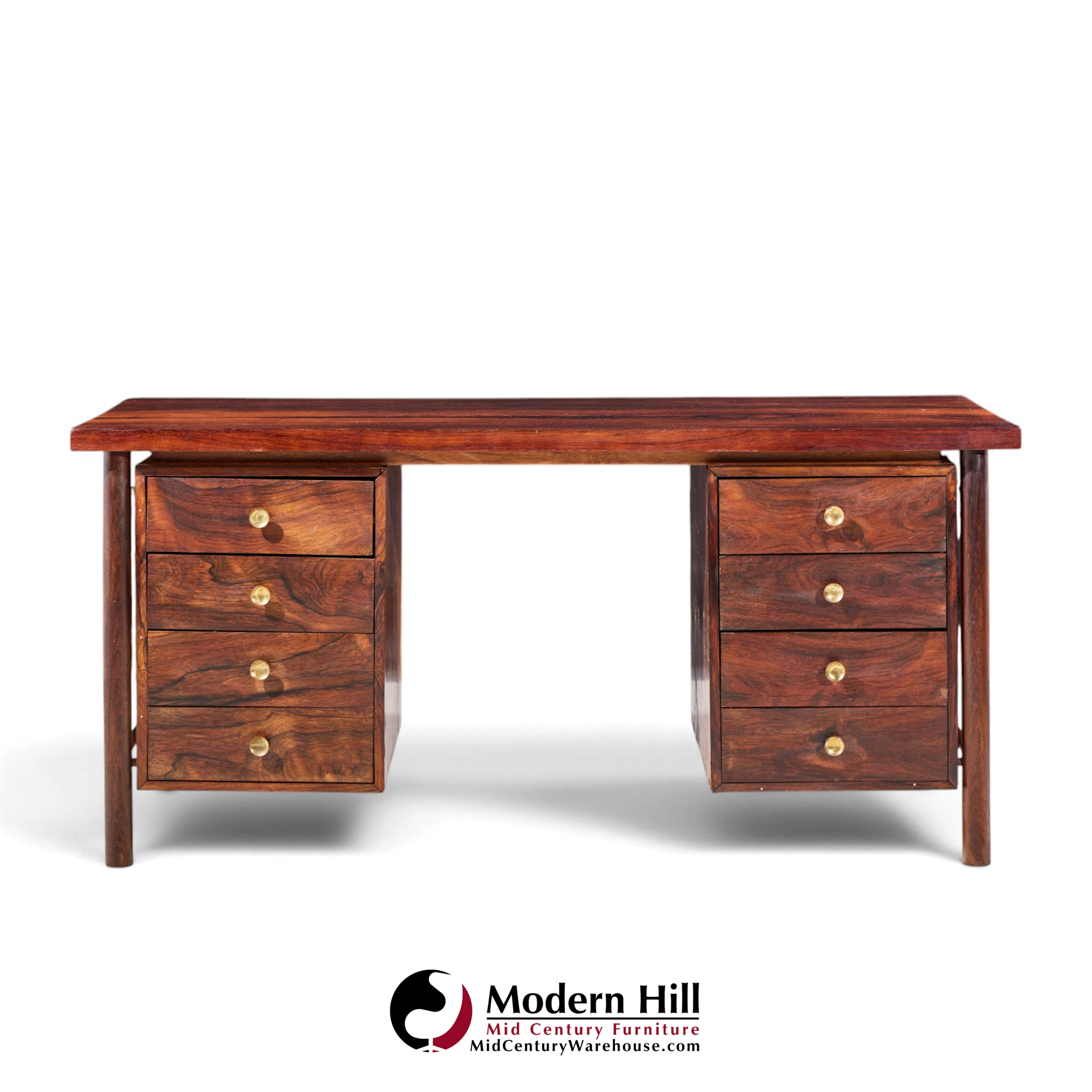 erik worts style mid century danish rosewood and brass executive desk