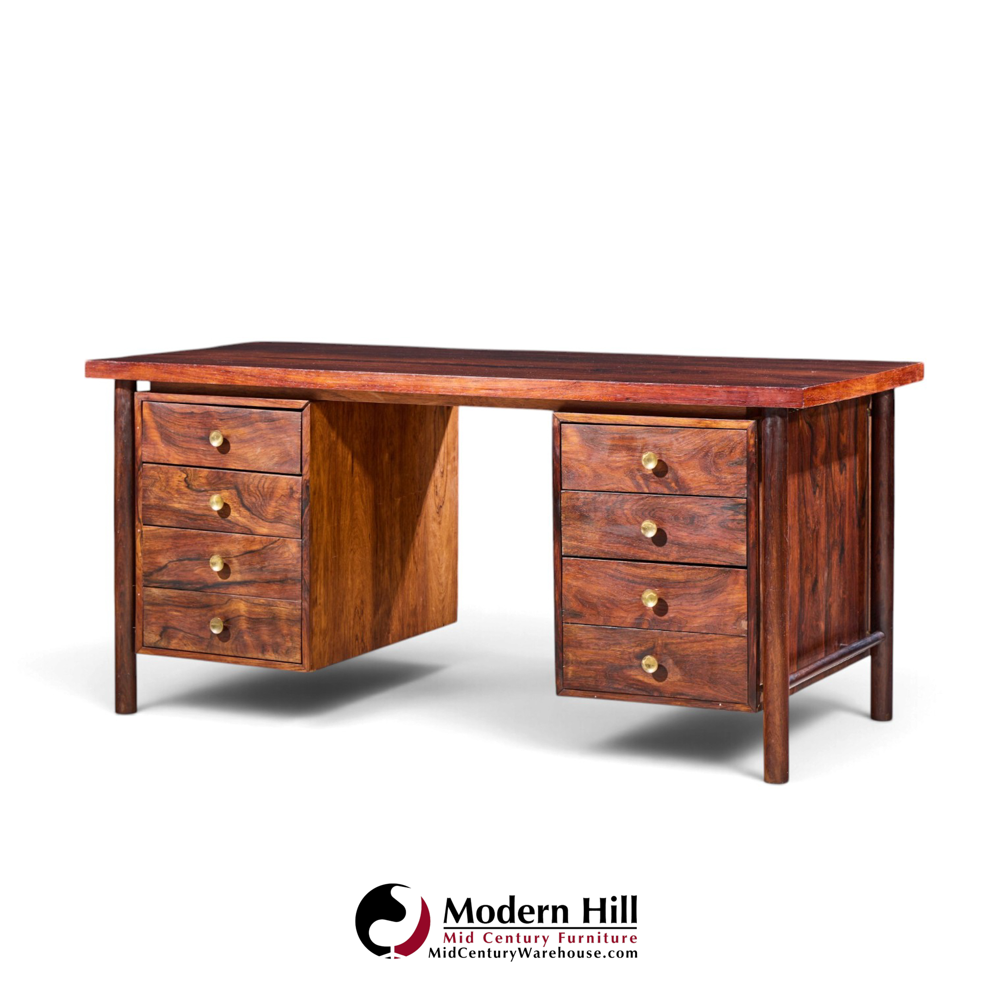 erik worts style mid century danish rosewood and brass executive desk