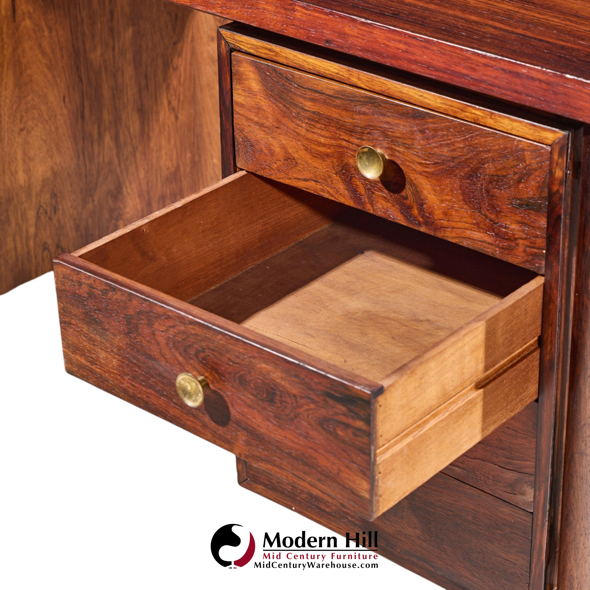 erik worts style mid century danish rosewood and brass executive desk