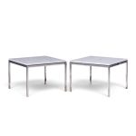 florence knoll mid century chrome and marble top side tables - pair