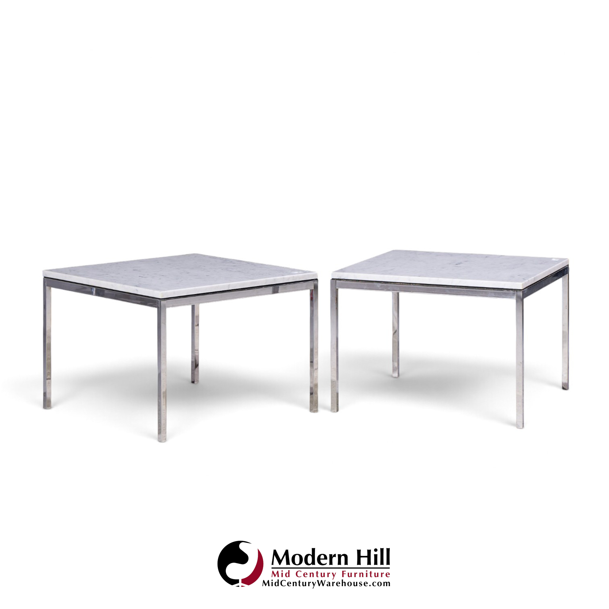 florence knoll mid century chrome and marble top side tables - pair
