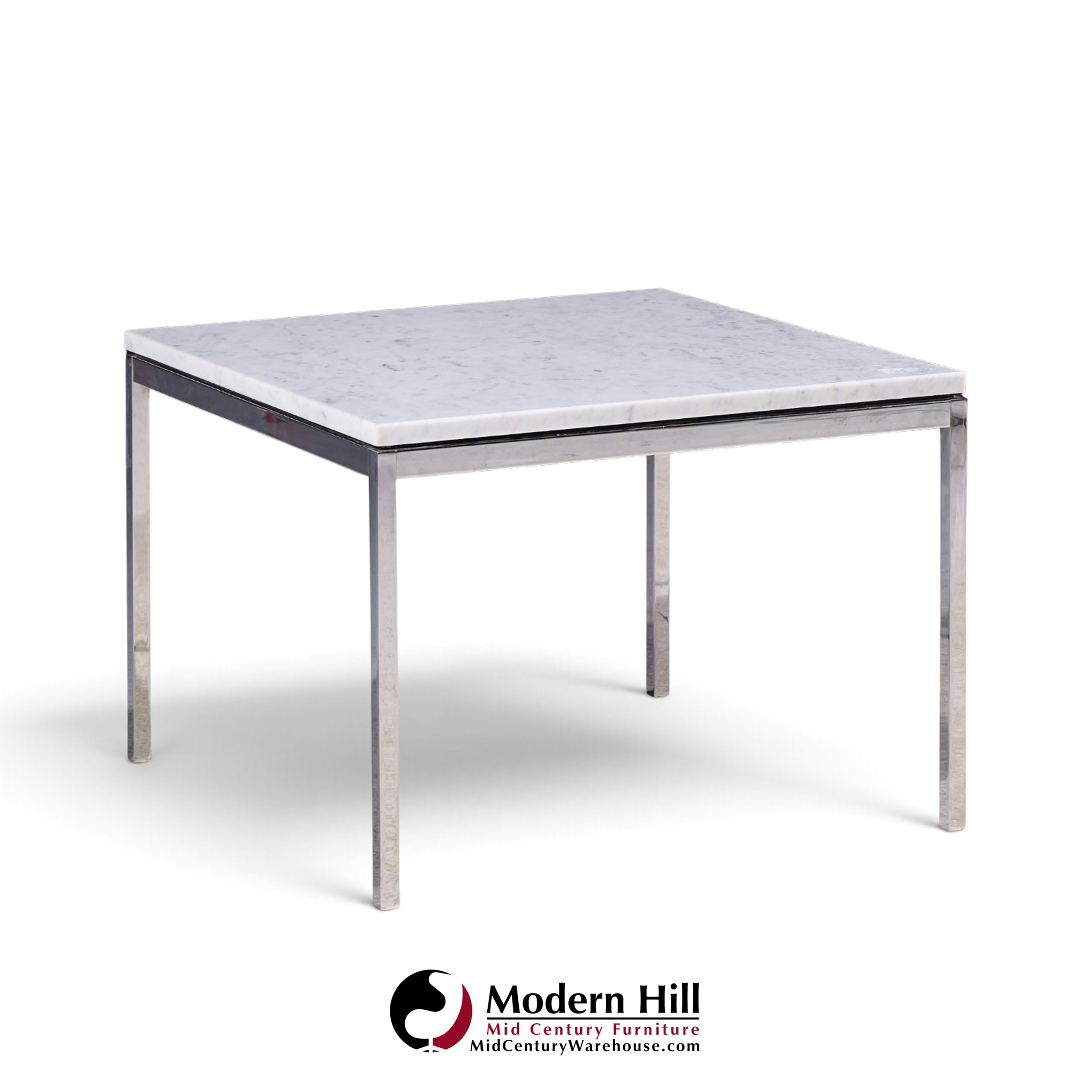 florence knoll mid century chrome and marble top side tables - pair