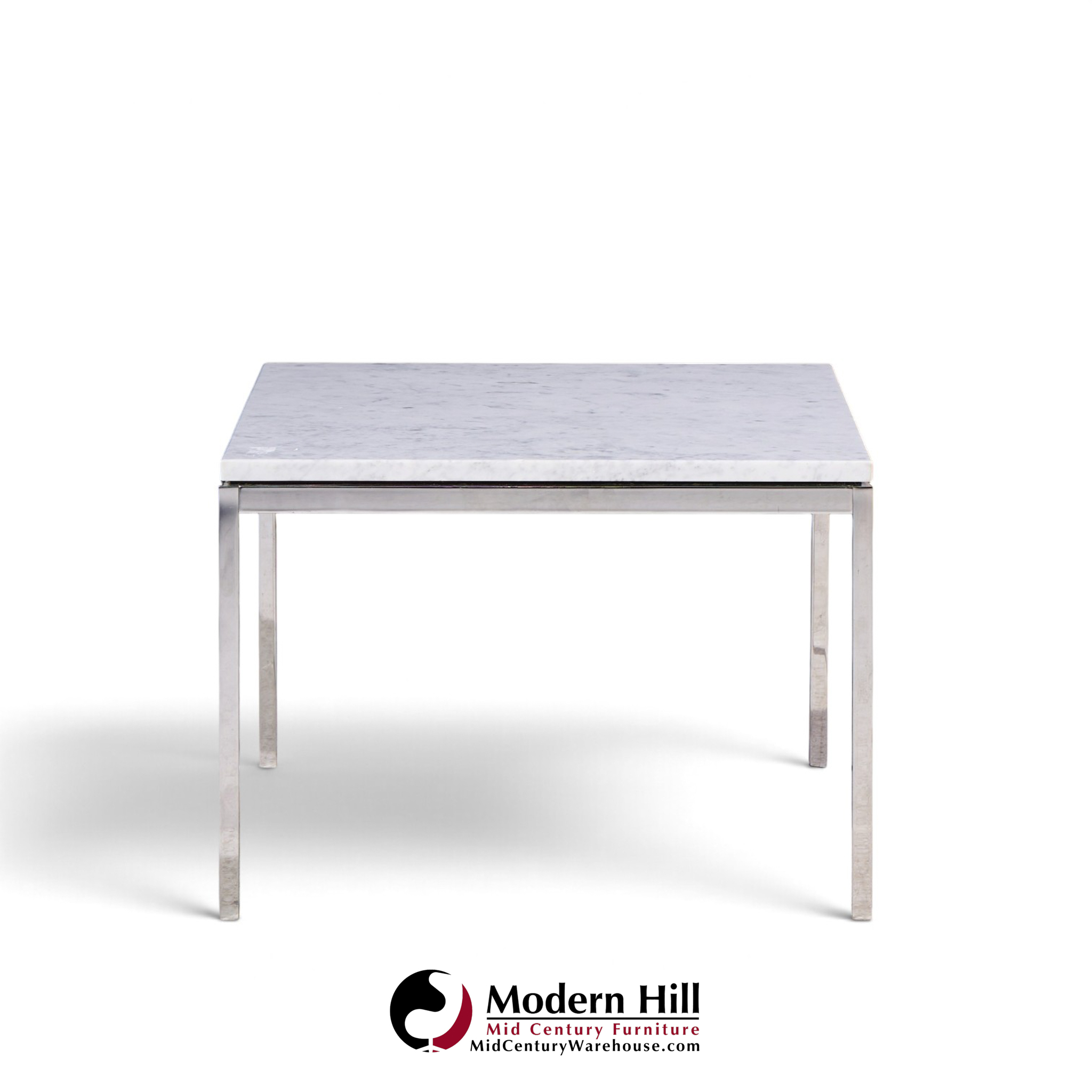 florence knoll mid century chrome and marble top side tables - pair