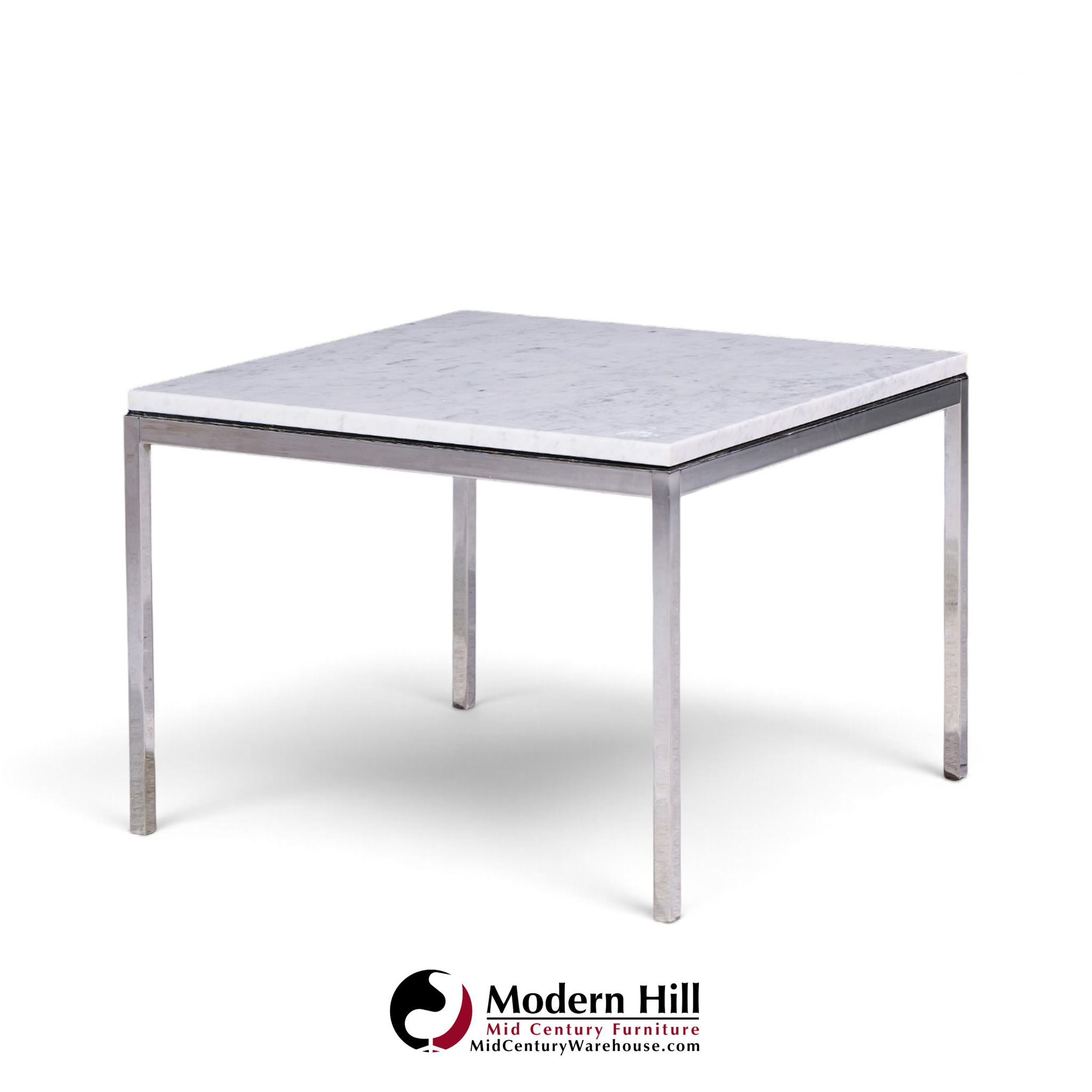 florence knoll mid century chrome and marble top side tables - pair