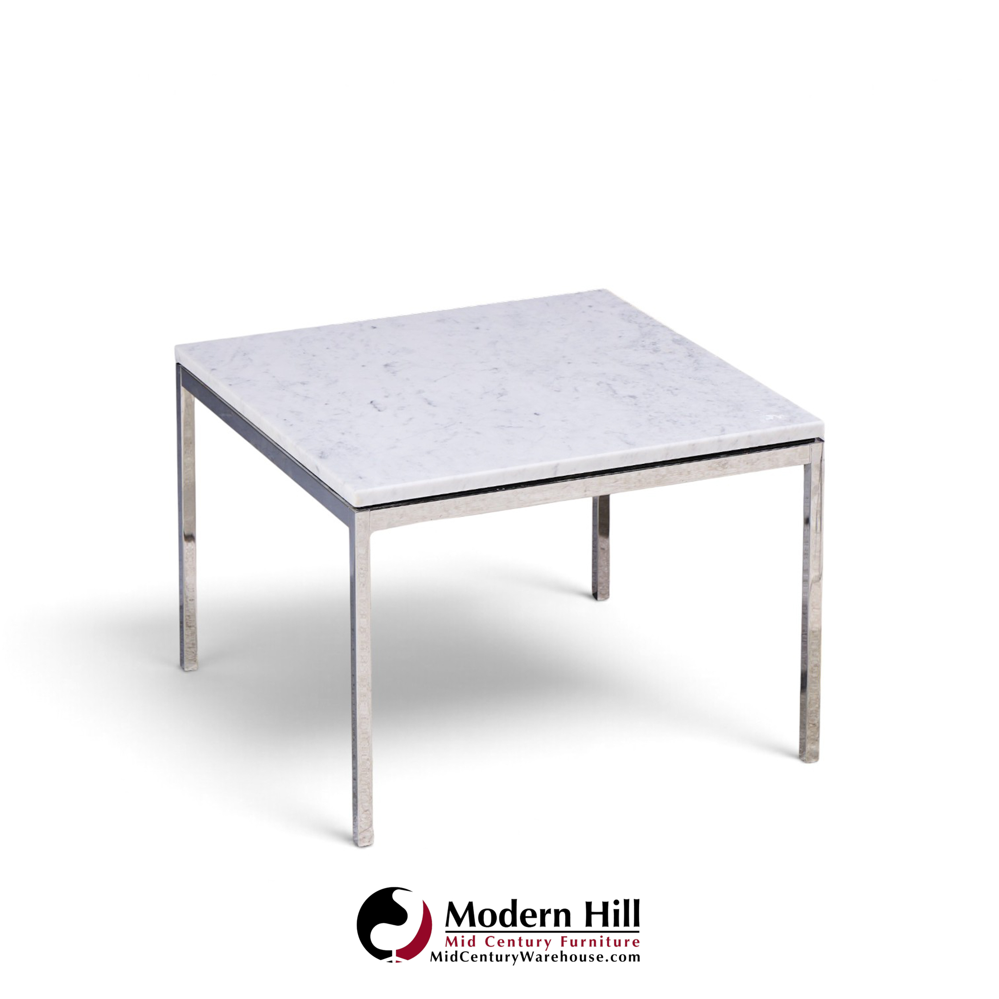 florence knoll mid century chrome and marble top side tables - pair