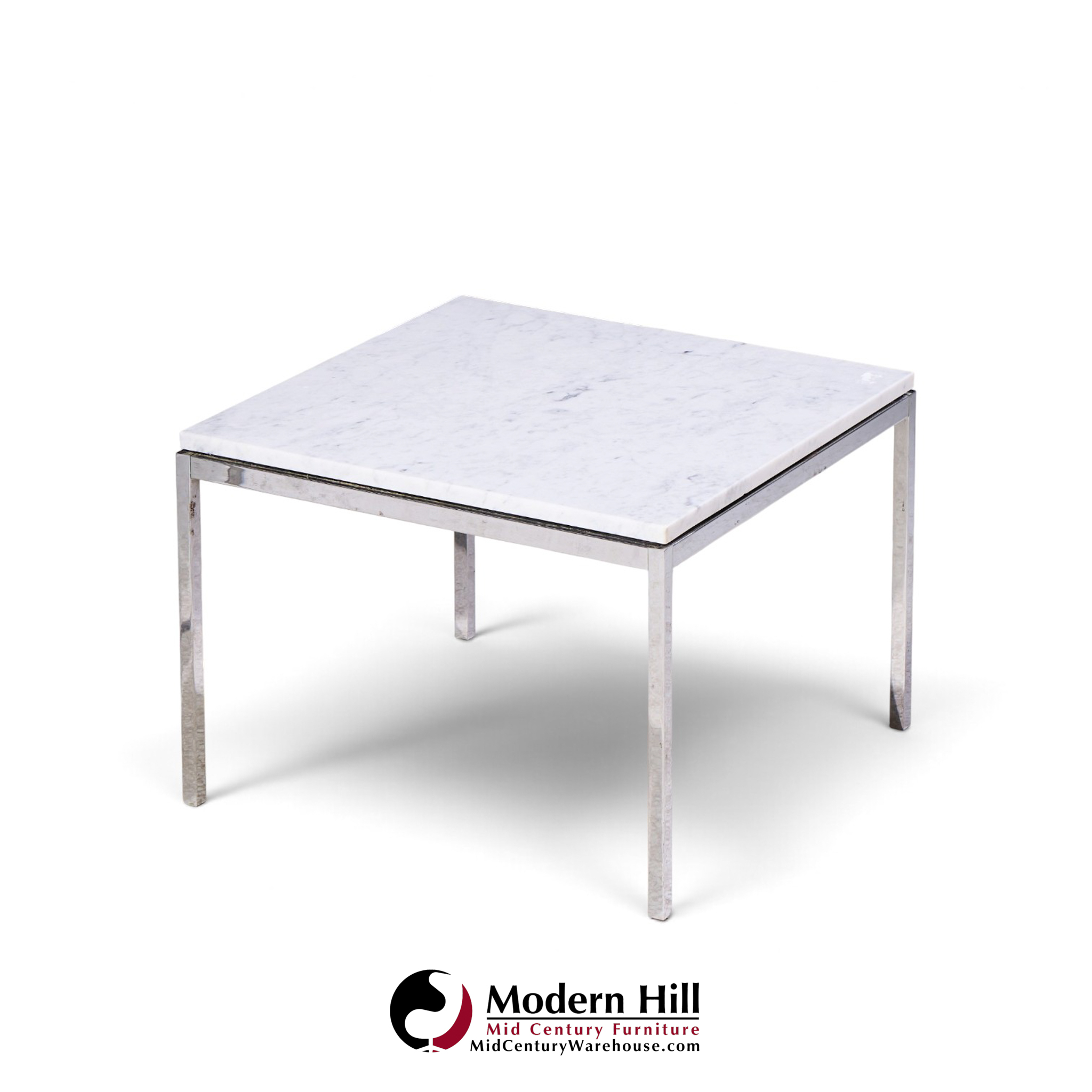 florence knoll mid century chrome and marble top side tables - pair