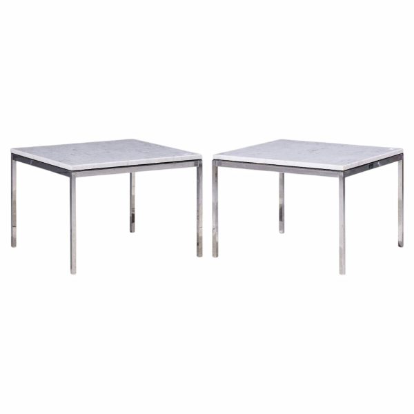 florence knoll mid century chrome and marble top side tables - pair