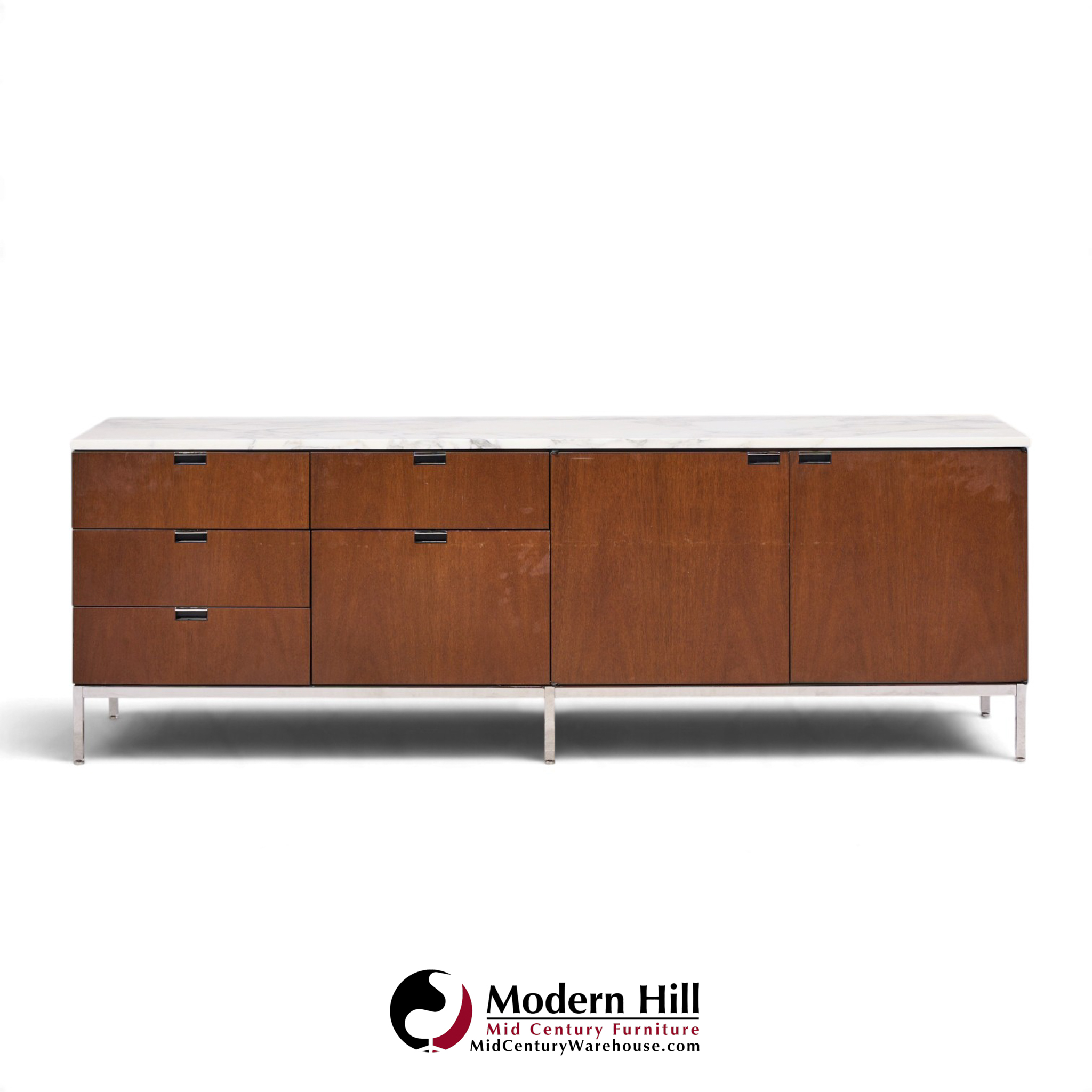 florence knoll mid century marble and chrome executive cabinet credenza