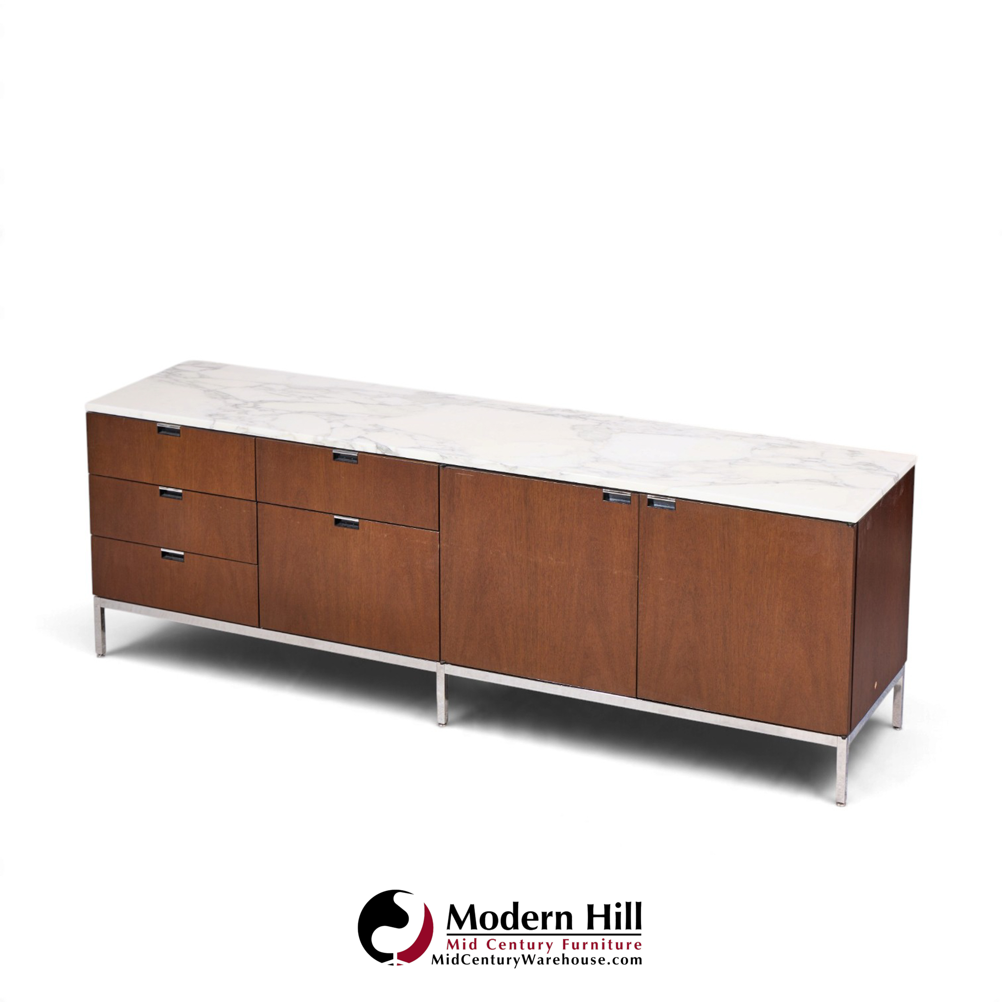 florence knoll mid century marble and chrome executive cabinet credenza