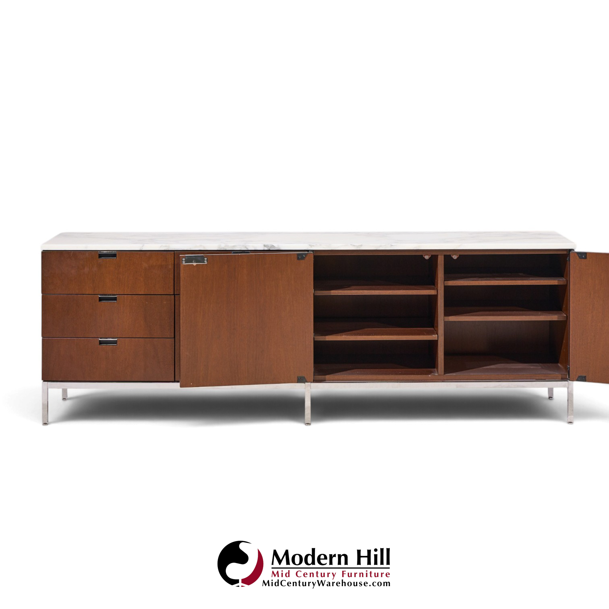 florence knoll mid century marble and chrome executive cabinet credenza