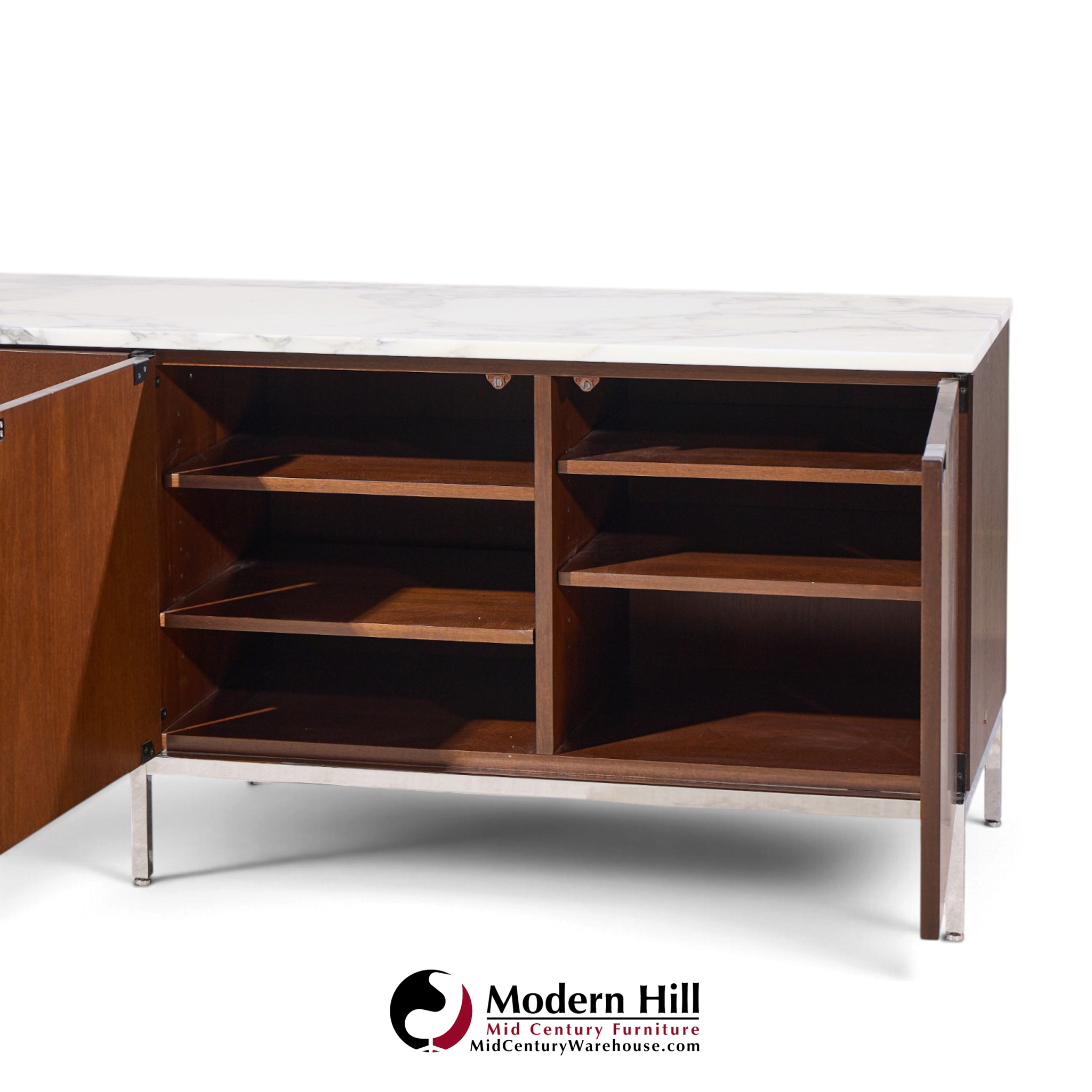 florence knoll mid century marble and chrome executive cabinet credenza