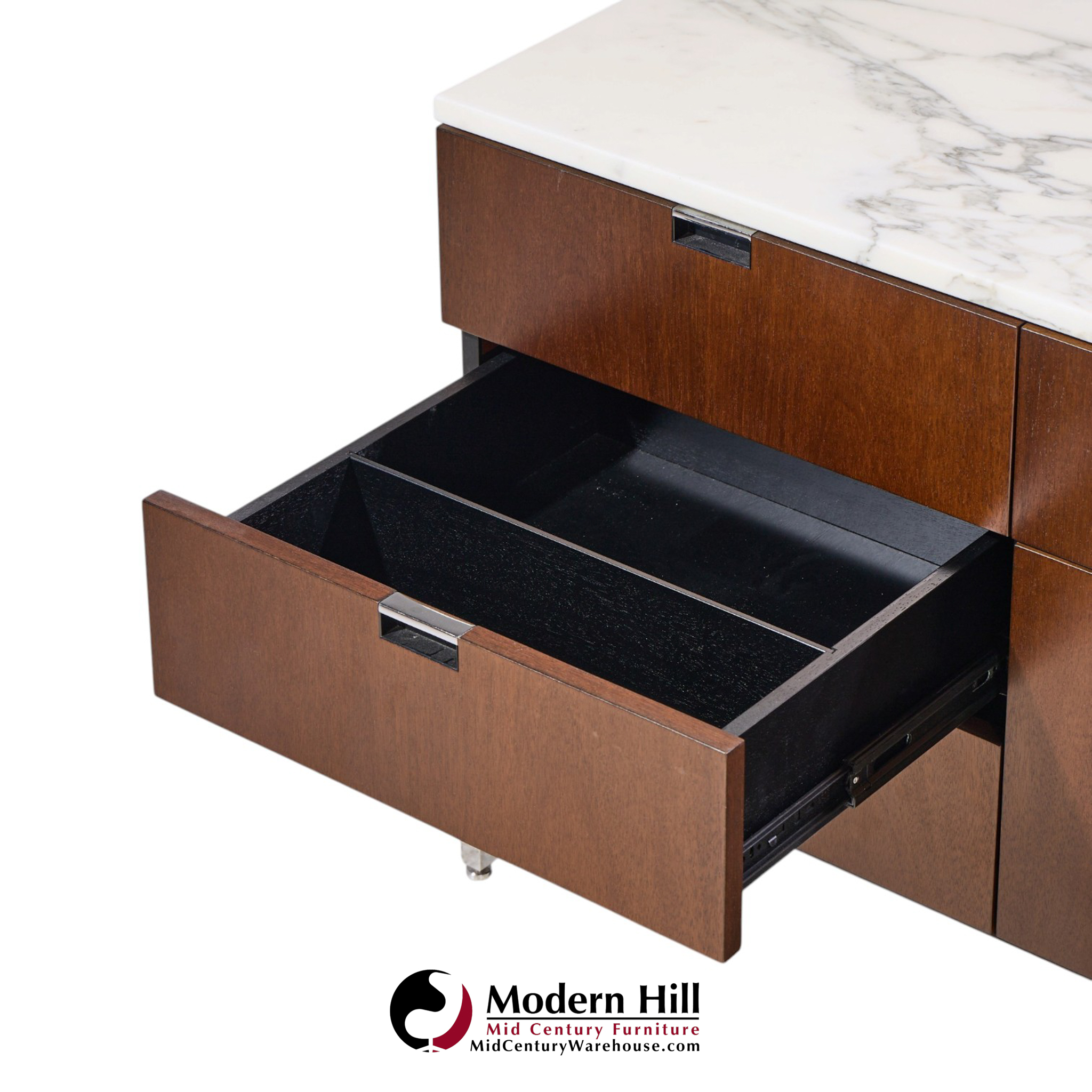 florence knoll mid century marble and chrome executive cabinet credenza