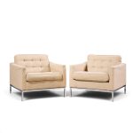 florence knoll mid century relaxed cube club lounge chairs - pair