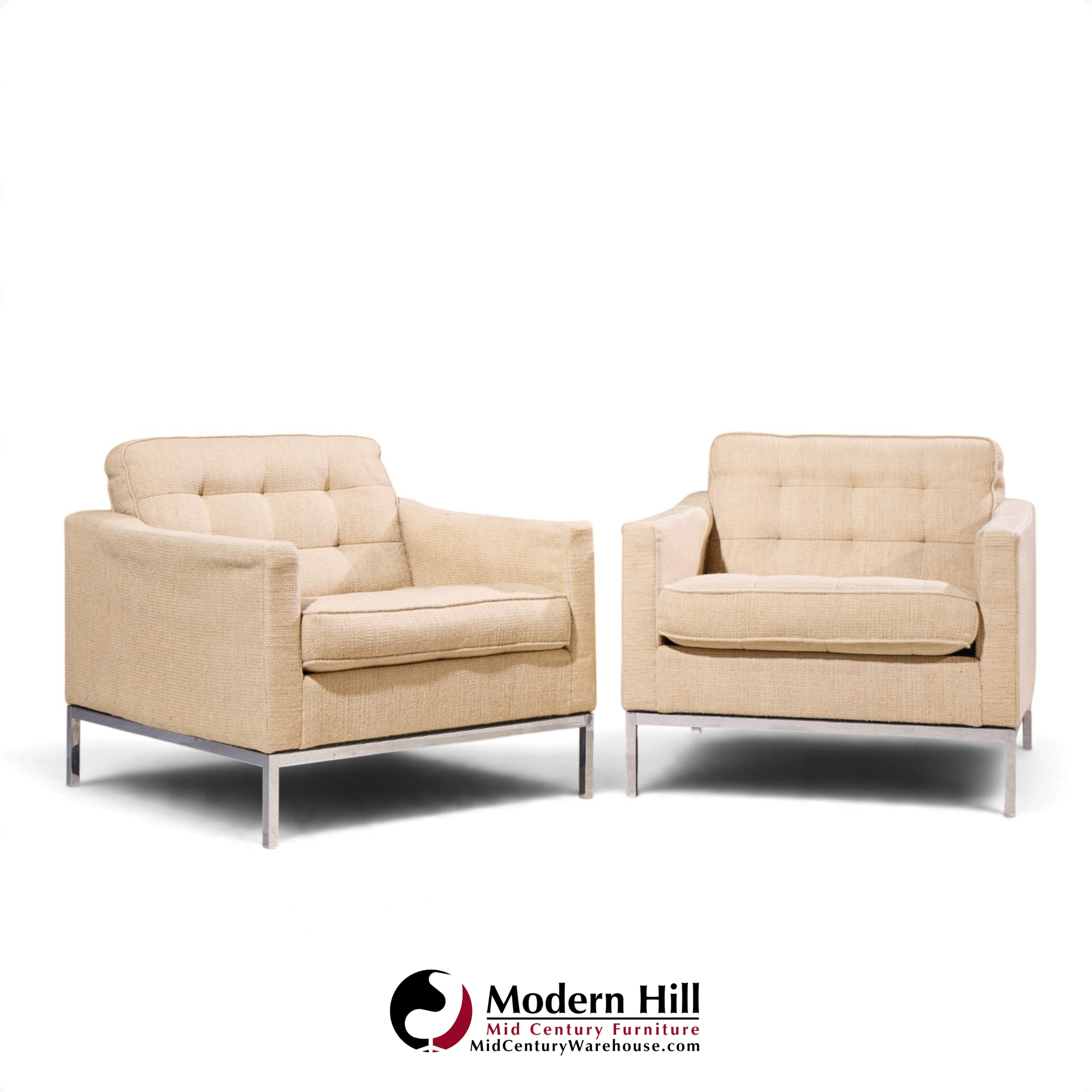 florence knoll mid century relaxed cube club lounge chairs - pair