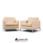 florence knoll mid century relaxed cube club lounge chairs - pair