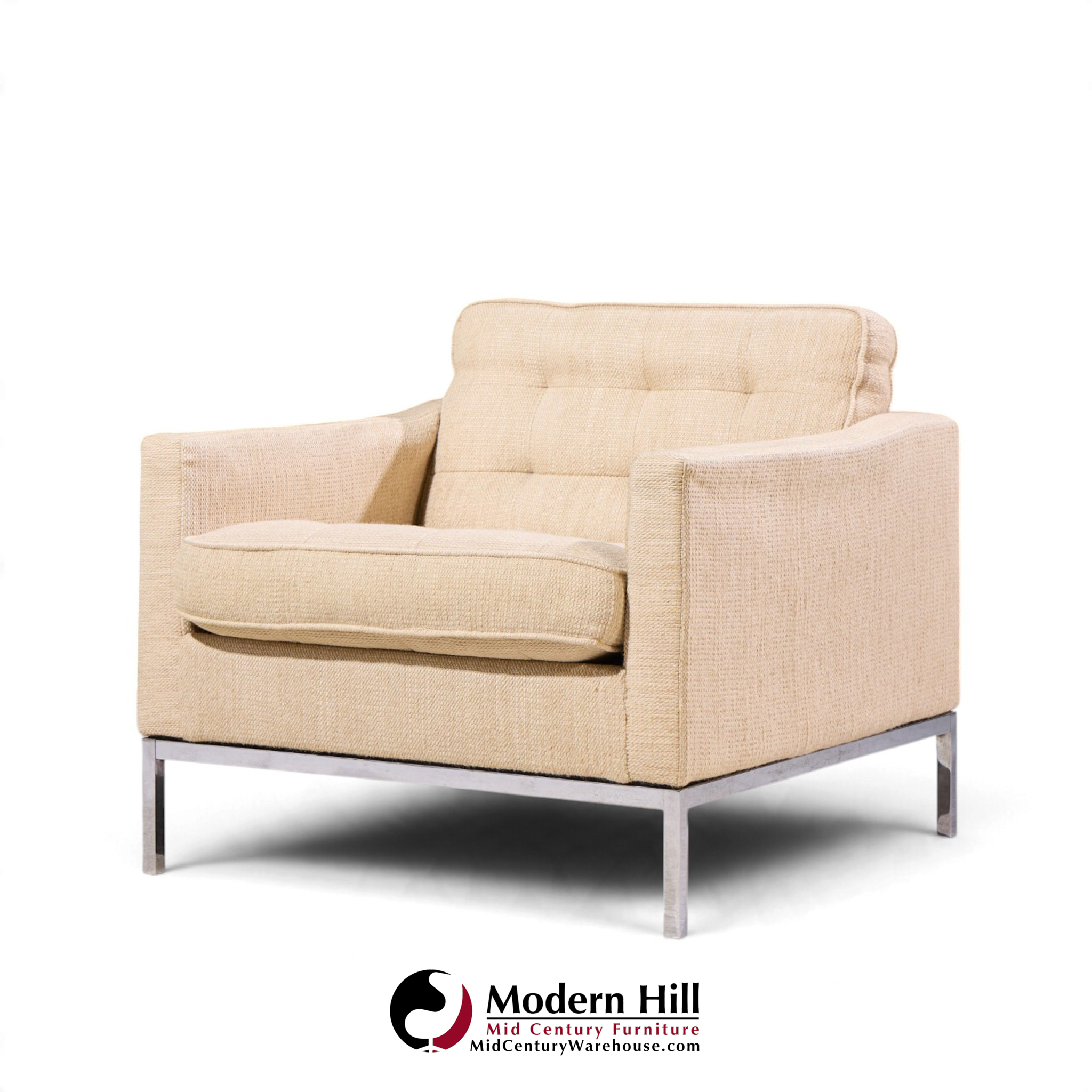 florence knoll mid century relaxed cube club lounge chairs - pair