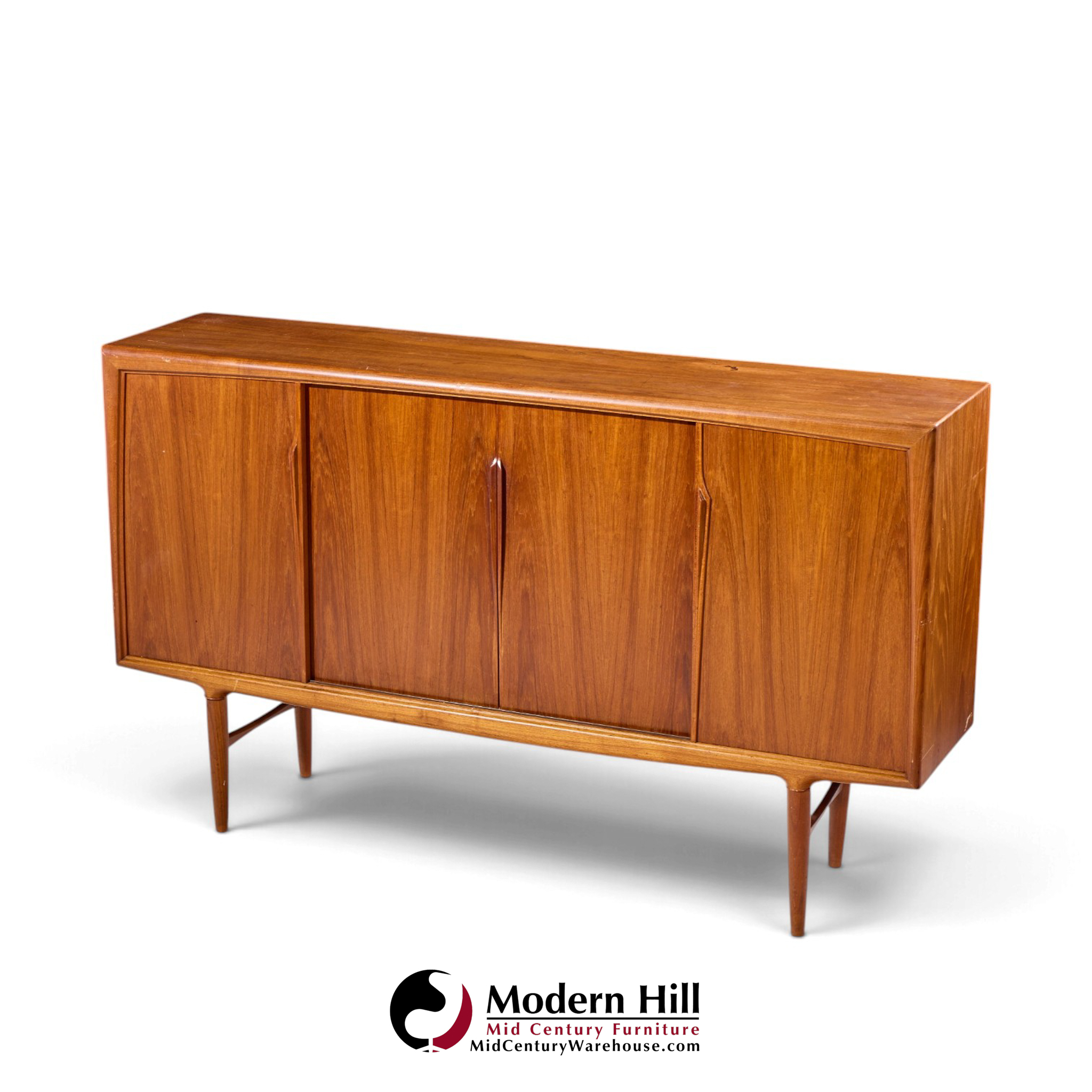 gunni omann mid century danish teak high sliding door credenza