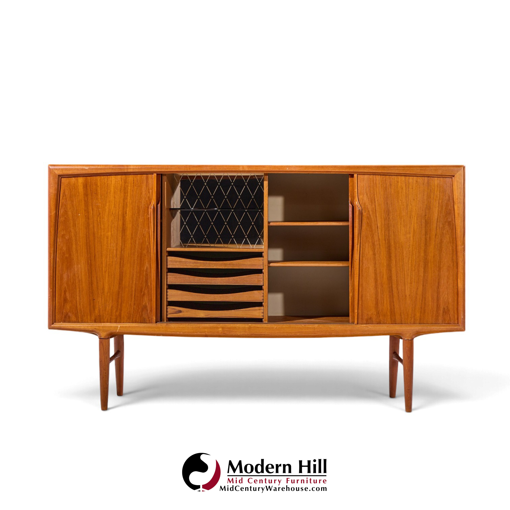gunni omann mid century danish teak high sliding door credenza