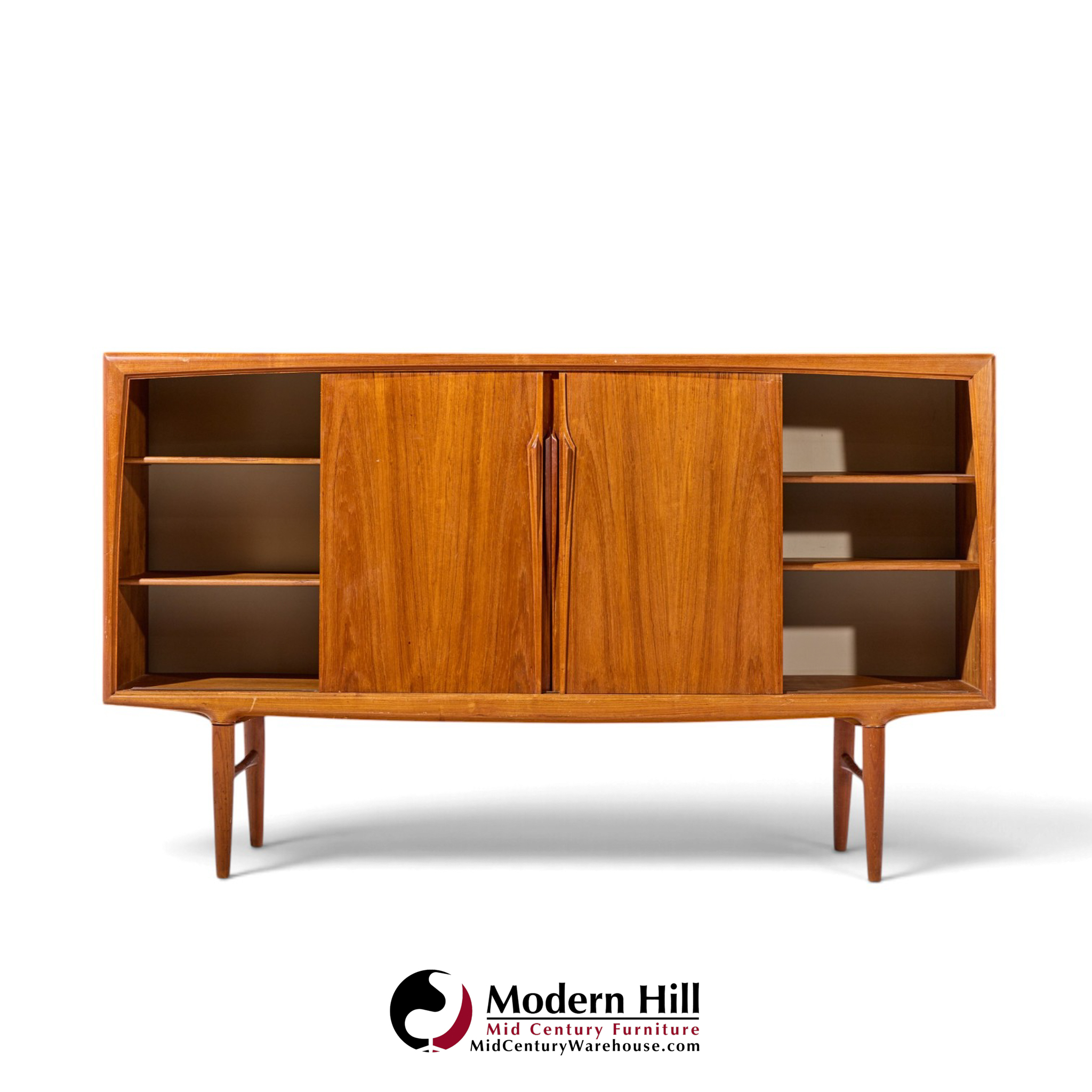 gunni omann mid century danish teak high sliding door credenza