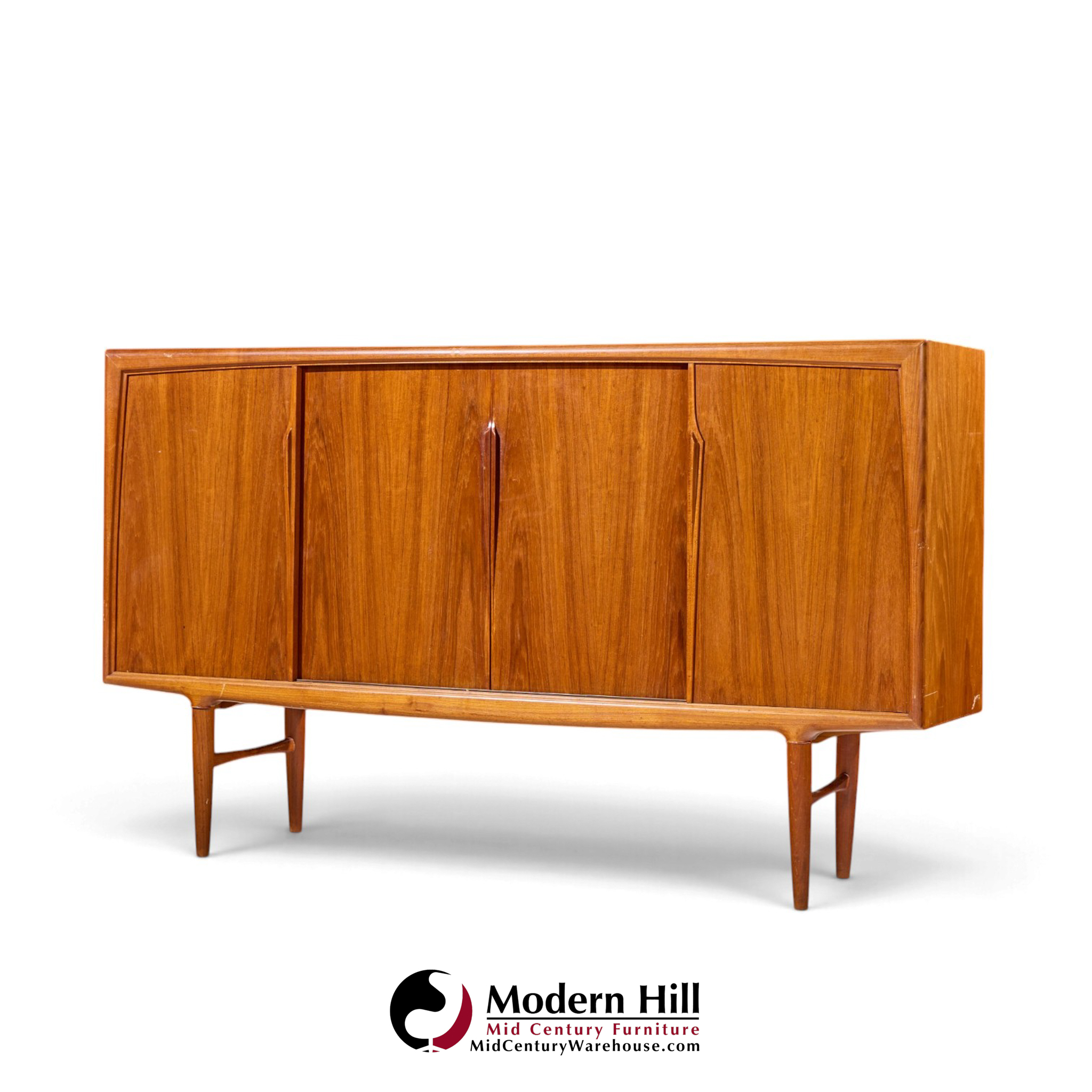 gunni omann mid century danish teak high sliding door credenza