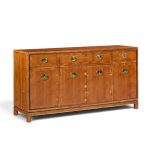 hickory manufacturing mid century walnut and brass campaign credenza