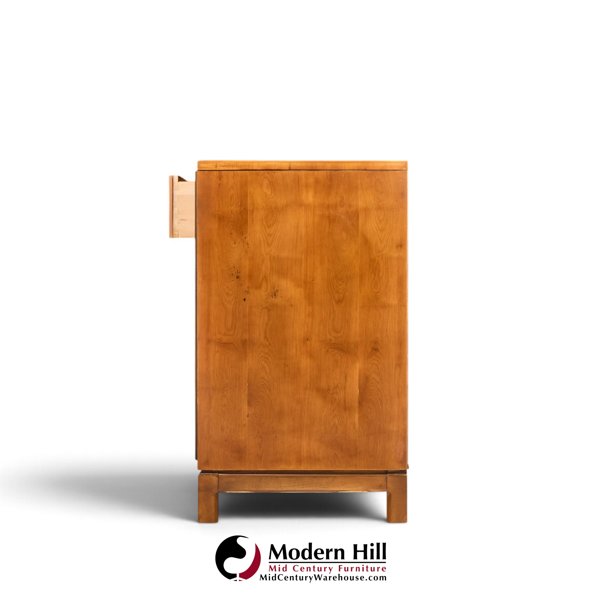hickory manufacturing mid century walnut and brass campaign credenza