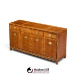 hickory manufacturing mid century walnut and brass campaign credenza