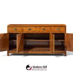 hickory manufacturing mid century walnut and brass campaign credenza